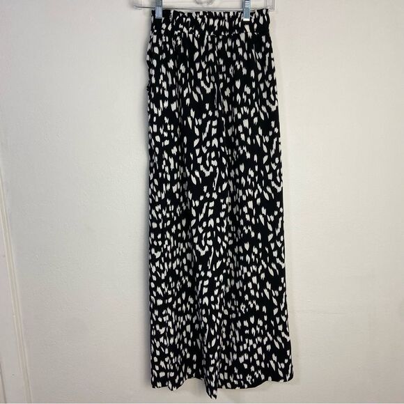 NWT Ecowish Womens‎ S Wide Leg Pull On Pants Black & White Abstract Print Casual - Picture 3 of 15